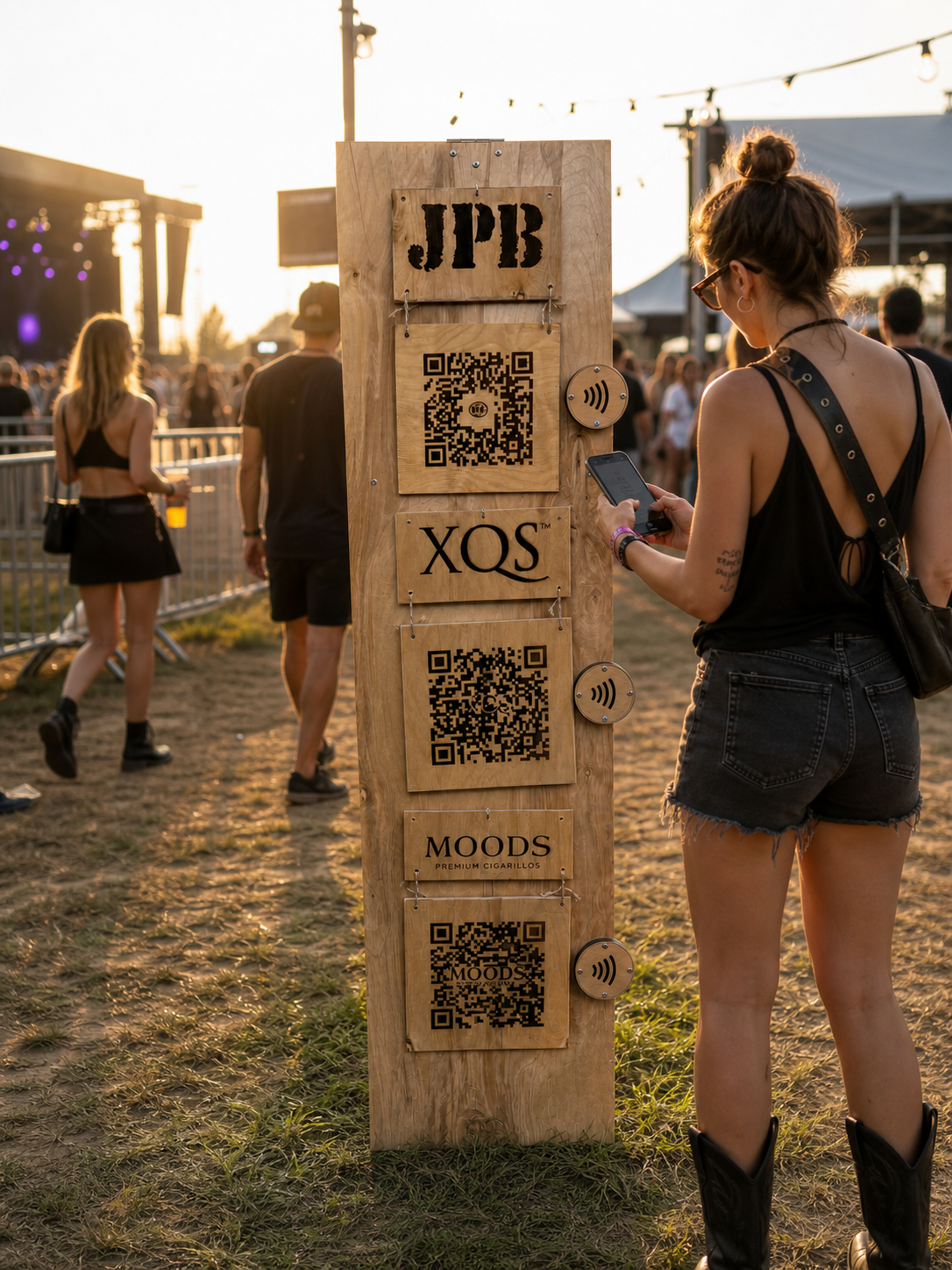 Concept semnalistică de festival hibridă cu NFC și QR